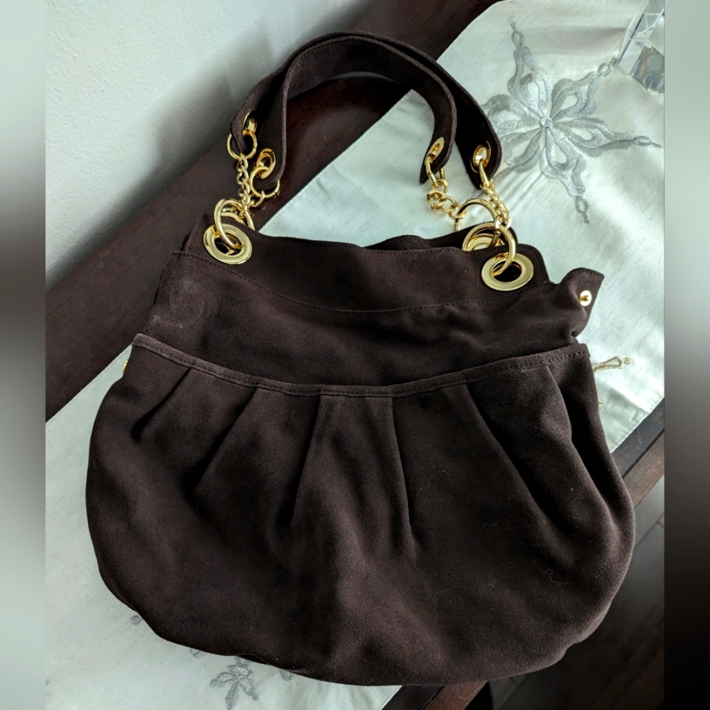 Ann Taylor Loft genuine chocolate brown suede hobo bag